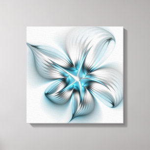Blommig Elegans Modern Abstrakt Blå Fraktal Konst Canvastryck