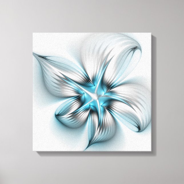 Blommig Elegans Modern Abstrakt Blå Fraktal Konst Canvastryck (Framsida)