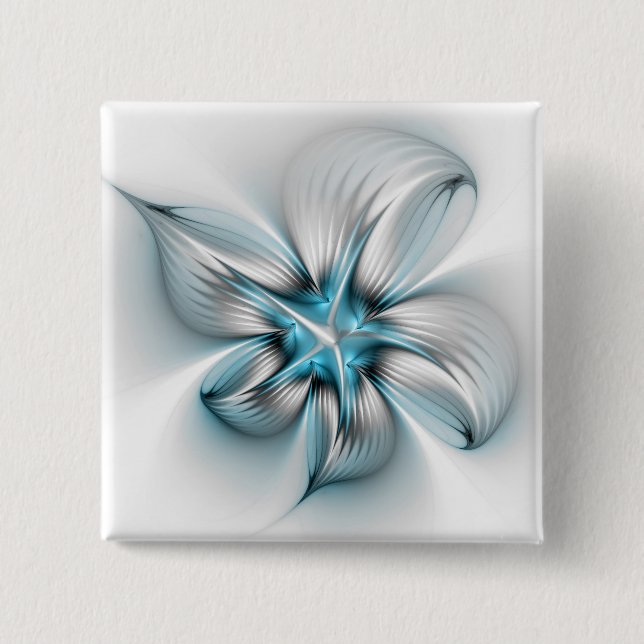 Blommig elegans Modern Abstrakt Blå Fraktal Konst Knapp (Framsida)