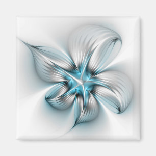 Blommig Elegans Modern Abstrakt Blå Fraktal Konst Magnet