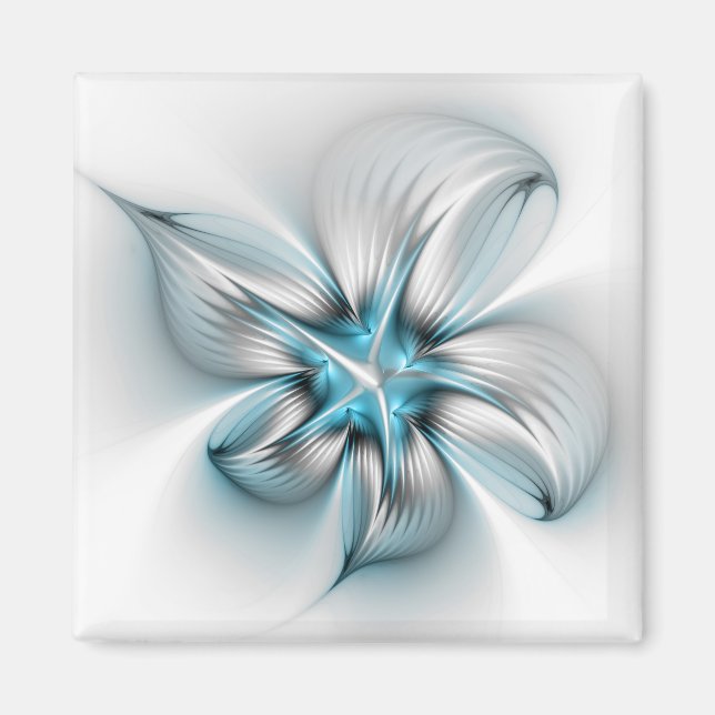 Blommig Elegans Modern Abstrakt Blå Fraktal Konst Magnet (Framsidan)