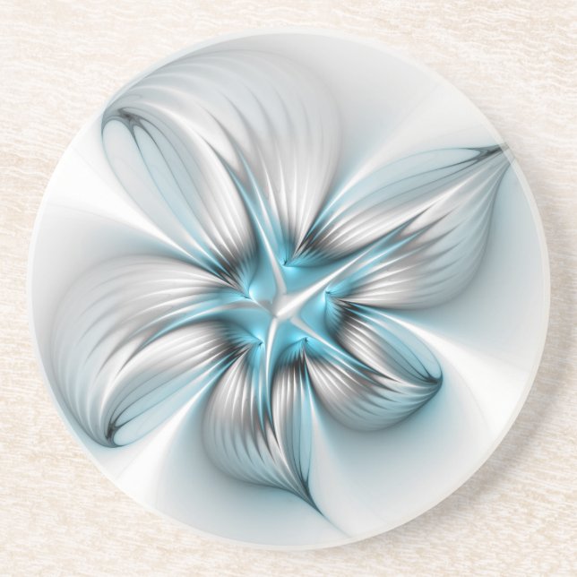 Blommig Elegans Modern Abstrakt Blå Fraktal Konst Underlägg (Framsidan)