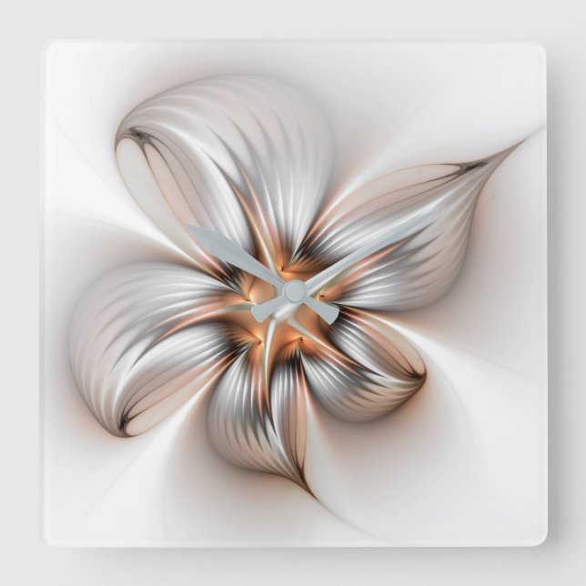 Blommig Elegans Modern Abstrakt Fraktal Konst Fyrkantig Klocka (Framsida)