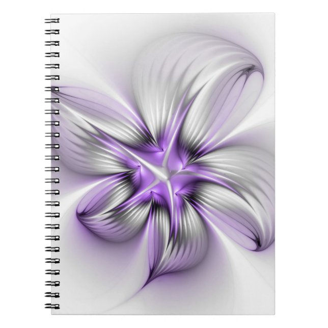 Blommig Elegans Modern Abstrakt Violett Fraktal Ko Anteckningsbok (Framsidan)
