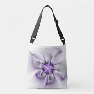 Blommig elegans modern abstrakt violett fraktal ko axelväska