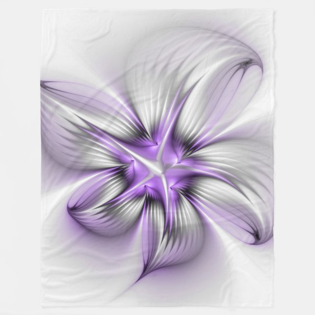 Blommig Elegans Modern Abstrakt Violett Fraktal Ko Fleecefilt (Framsidan)
