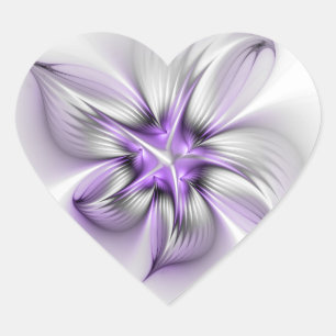 Blommig Elegans Modern Abstrakt Violett Fraktal Ko Hjärtformat Klistermärke