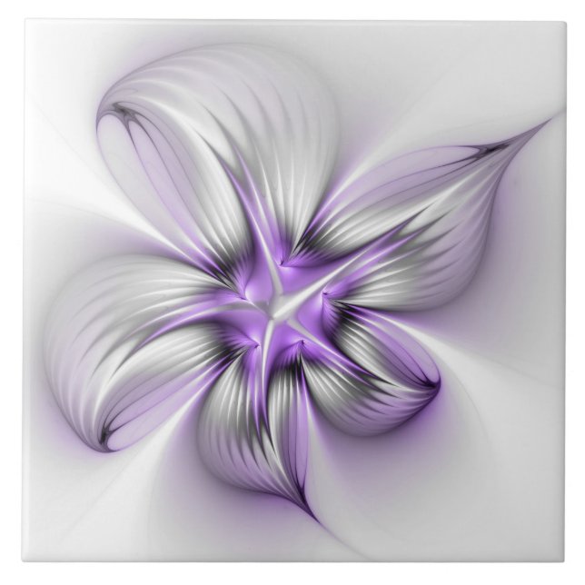 Blommig Elegans Modern Abstrakt Violett Fraktal Ko Kakelplatta (Framsidan)