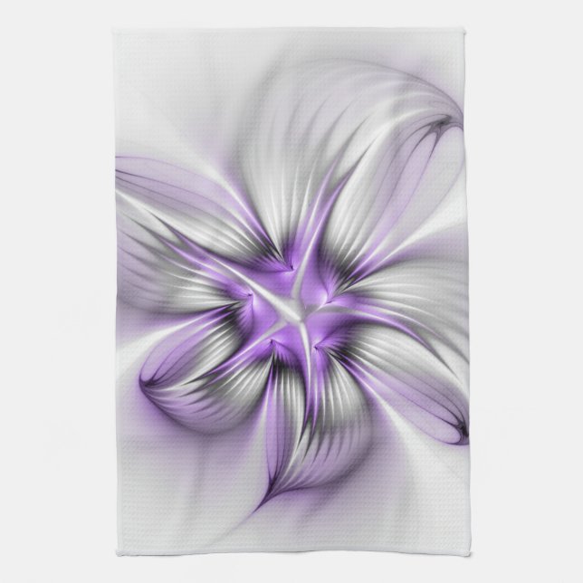 Blommig Elegans Modern Abstrakt Violett Fraktal Ko Kökshandduk (Vertikal)