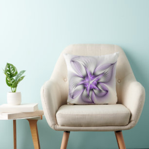Blommig Elegans Modern Abstrakt Violett Fraktal Ko Kudde