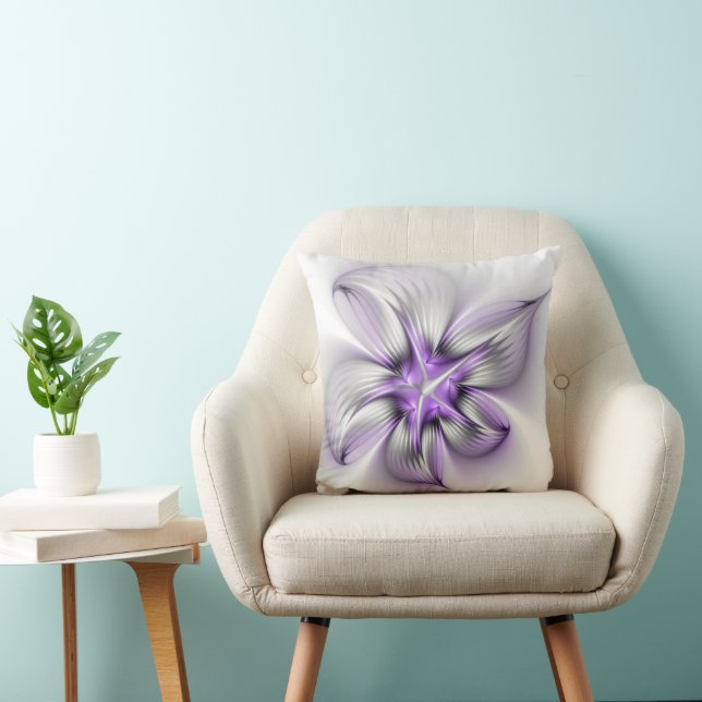 Blommig Elegans Modern Abstrakt Violett Fraktal Ko Kudde (Stol)