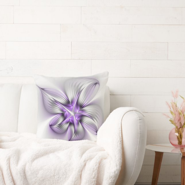 Blommig Elegans Modern Abstrakt Violett Fraktal Ko Kudde (Soffa)