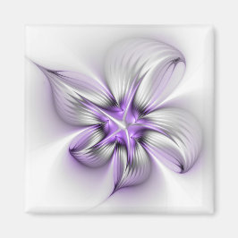 Blommig elegans modern abstrakt violett fraktal ko magnet