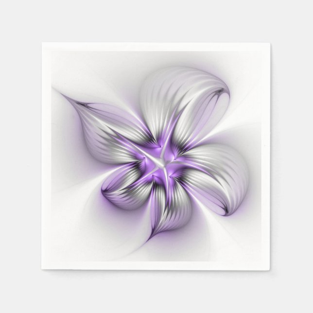 Blommig Elegans Modern Abstrakt Violett Fraktal Ko Pappersservett (Framsidan)
