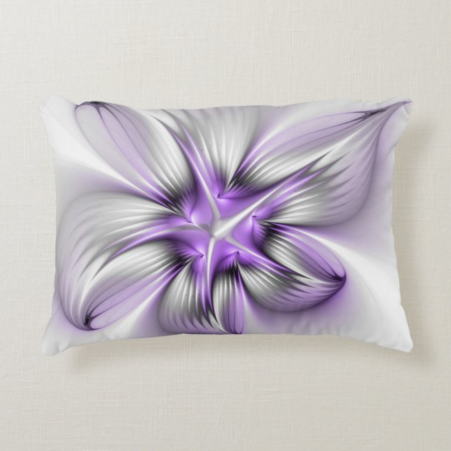 Blommig Elegans Modern Abstrakt Violett Fraktal Ko Prydnadskudde (Framsidan)