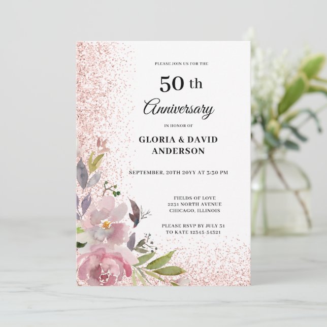 Blommig Elegant 50-års bröllopsjubileum Inbjudningar (Stående Fram)