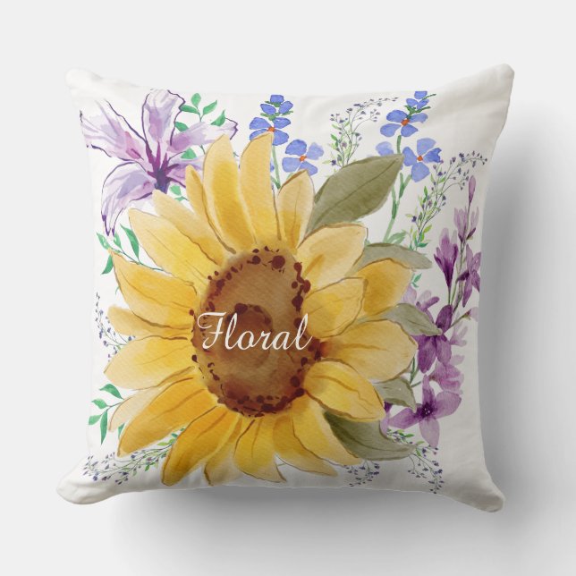 Blommig elegant akvarell söt dekorativ sommar kudde (Framsida)