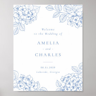 Blommig Elegant Blå Hortensia Bröllopsväkommen Poster