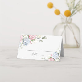 Blommig Elegant Blå & Rosa Hortensia Platskort Placeringskort