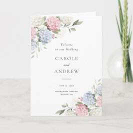 Blommig Elegant Blå Rosa Hydrangea Vikt Bröllop Program