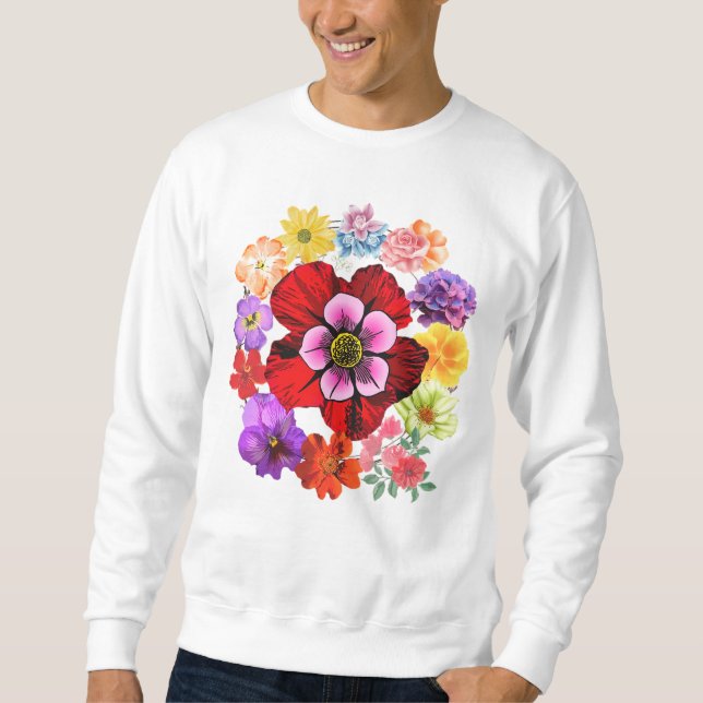 Blommig – Elegant botanisk blommig design  Lång Ärmad Tröja (Framsida)