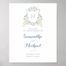 Blommig Elegant Dammig Blå Kam Välkomstskylt Poster