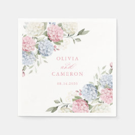 Blommig Elegant Dammig Blå Rosa Hydrangea Bröllop Pappersservett