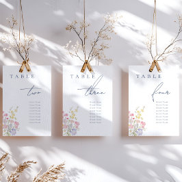 Blommig Elegant Dammig Blå Skrift Bröllop Bordsnummer