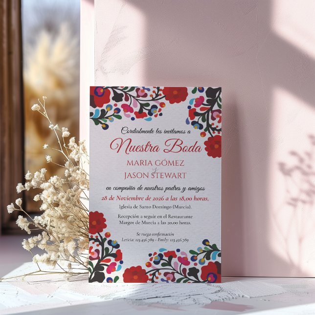 Blommig Elegant Färgrik Fiesta Spansk Bröllop Inbjudningar (Floral Elegant Colorful Fiesta Spanish Wedding Invitation)