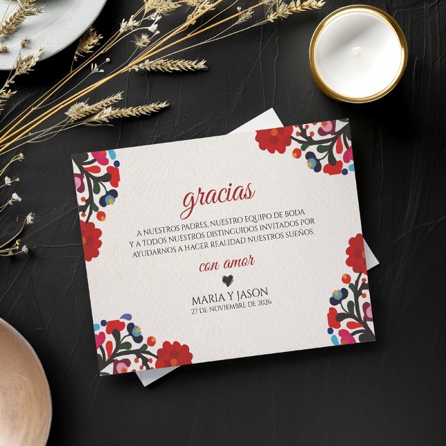 Blommig Elegant Färgrik Fiesta Spansk Bröllop Tack Kort (Floral Elegant Colorful Fiesta Spanish Wedding Thank You Card)