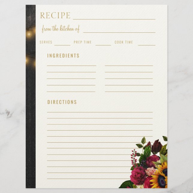 Blommig elegant från köket tom recept brevhuvud (Framsida)