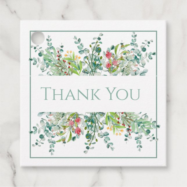 Blommig Elegant Grönska Vattenfärg Tack  Gåvor Etiketter (Framsida)