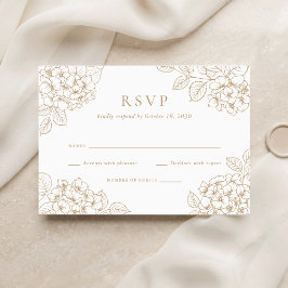 Blommig Elegant Guld Hortensia Bröllop RSVP Inbjudningar
