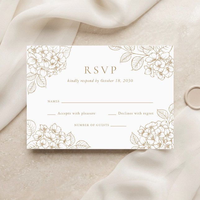 Blommig Elegant Guld Hortensia Bröllop RSVP Inbjudningar (Skapare uppladdad)