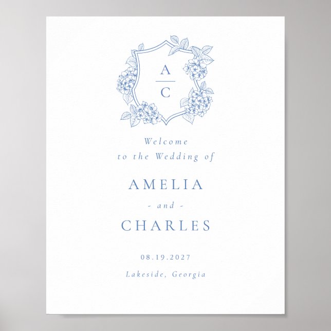 Blommig Elegant Hydrangea Crest Bröllop Välkommen Poster (Framsidan)