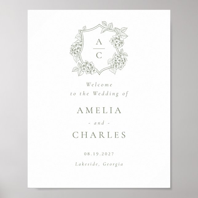 Blommig Elegant Hydrangea Crest Bröllopsvälkomst Poster (Framsidan)