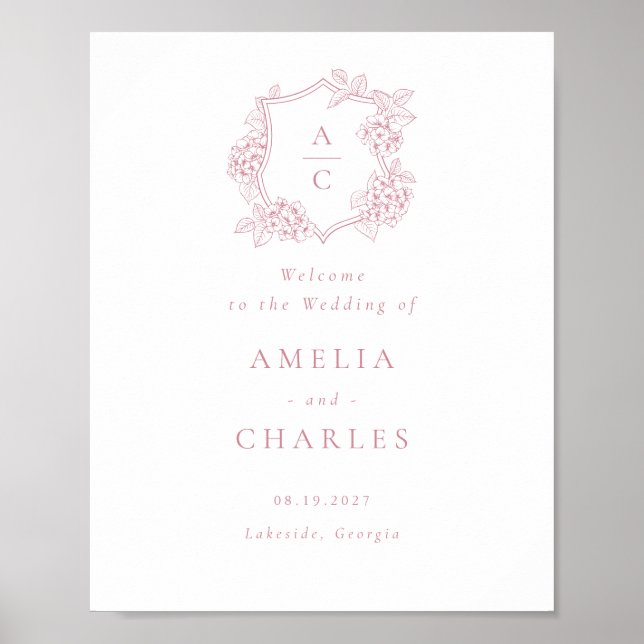 Blommig Elegant Hydrangea Crest Bröllopsvälkomst Poster (Framsidan)