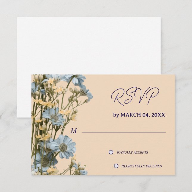 Blommig Elegant Klassisk Bröllops RSVP OSA Kort (Fram/baksida)