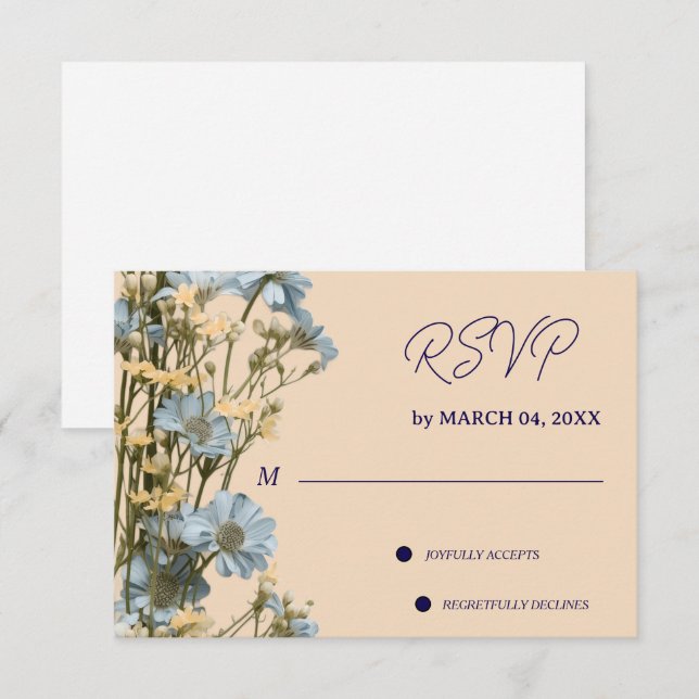 Blommig Elegant Klassisk Bröllops RSVP OSA Kort (Fram/baksida)