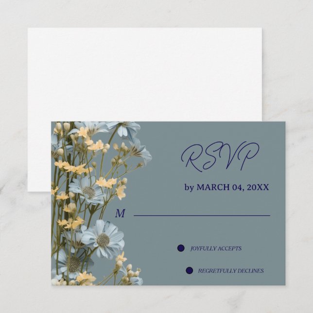 Blommig Elegant Klassisk Bröllops RSVP OSA Kort (Fram/baksida)