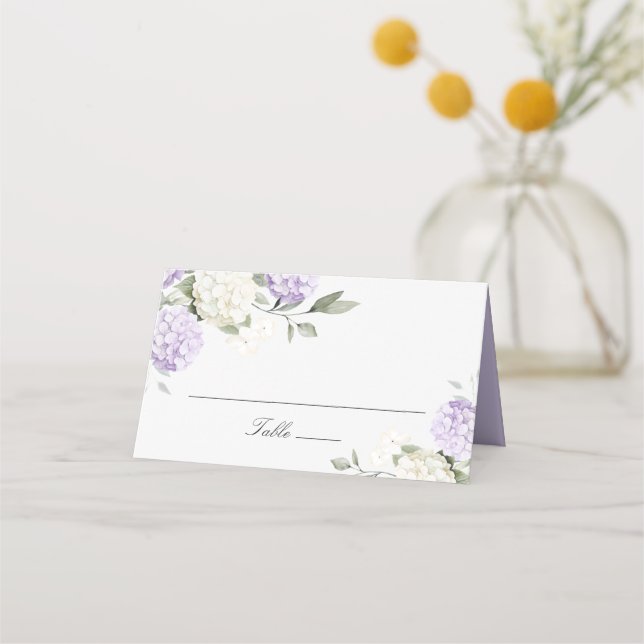 Blommig Elegant Lila Hydrangea Platskort Placeringskort (Framsida)