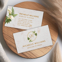 Blommig Elegant Monogram Guld Calla Liljor Marmor Visitkort