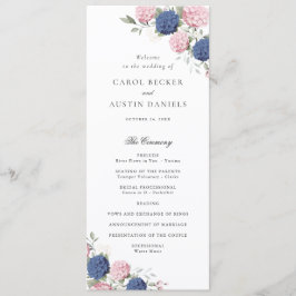 Blommig Elegant Rosa & Blå Hortensia Bröllop Program