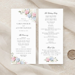 Blommig Elegant Rosa & Blå Hortensia Bröllop Program