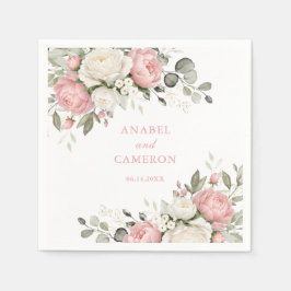 Blommig Elegant Rosa Grönska Bröllop Pappersservett
