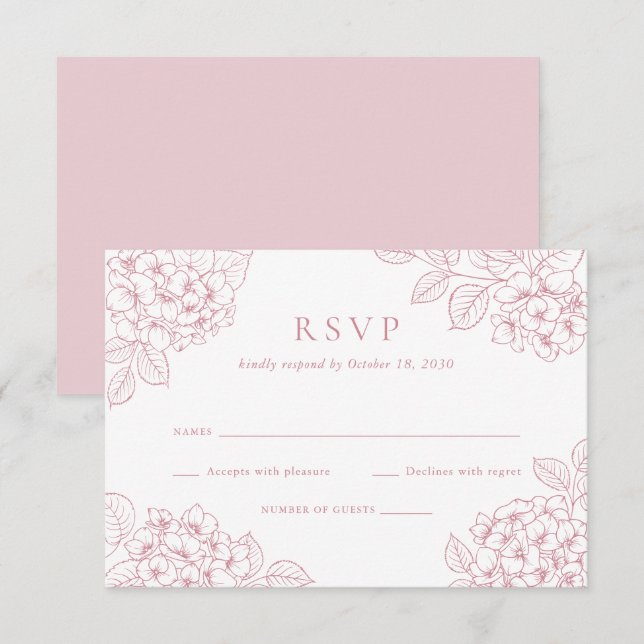 Blommig Elegant Rosa Hydrangea Bröllop RSVP Inbjudningar (Fram/baksida)