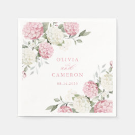 Blommig Elegant Rosa Hydrangea Grönska Bröllop Pappersservett