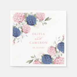 Blommig Elegant Rosa Marinblå Hydrangea Bröllop Pappersservett