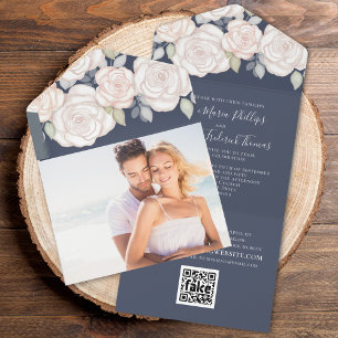 Blommig Elegant Rosablå Foto QR-kod Detaljer