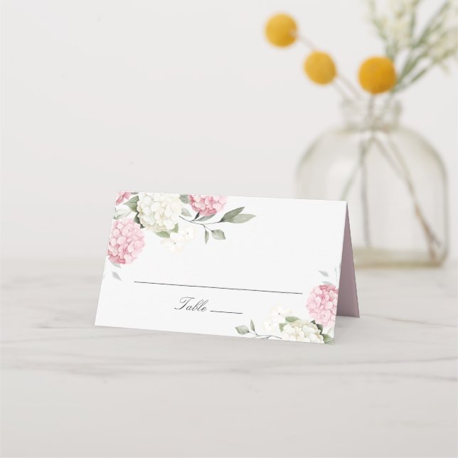 Blommig Elegant Rosabränd Hydrangea Platskort Placeringskort (Framsida)